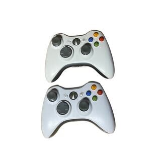 2 Xbox 360 Microsoft Controllers. Video Games. White.